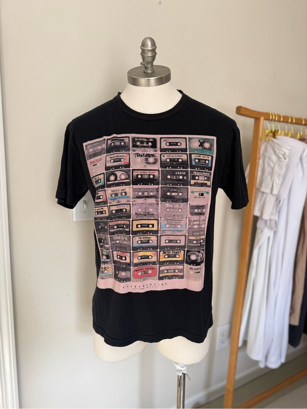 Supreme Black Tee with White Cassette Graphic - On The Reel
